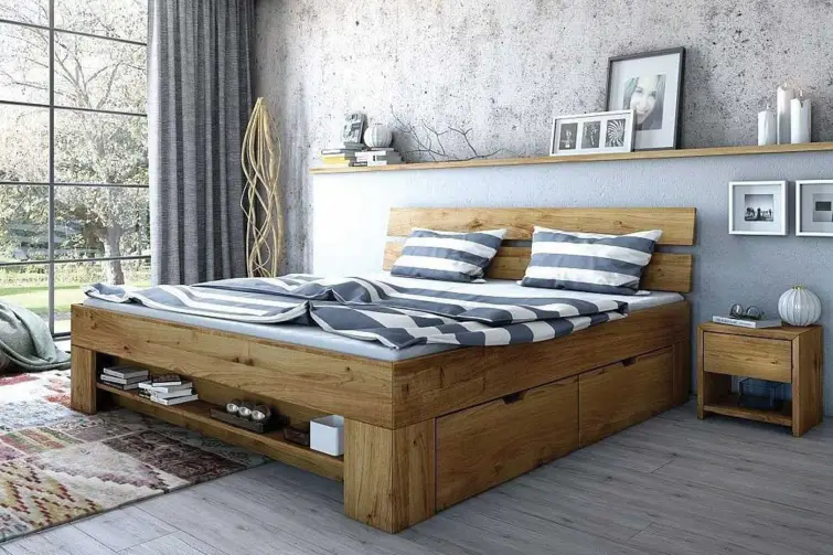 BRADOP Dubová postel se zásuvkami TINA 160×200